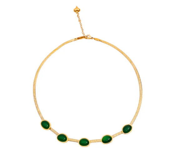 Oval Green Crystal Pendant Necklace Set With Bracelet