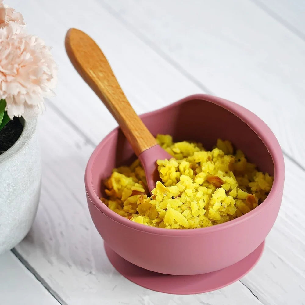 Silicone Suction Bowl Set with Spoon for Baby Kids and Toddler- 2 Pc Feeding Set