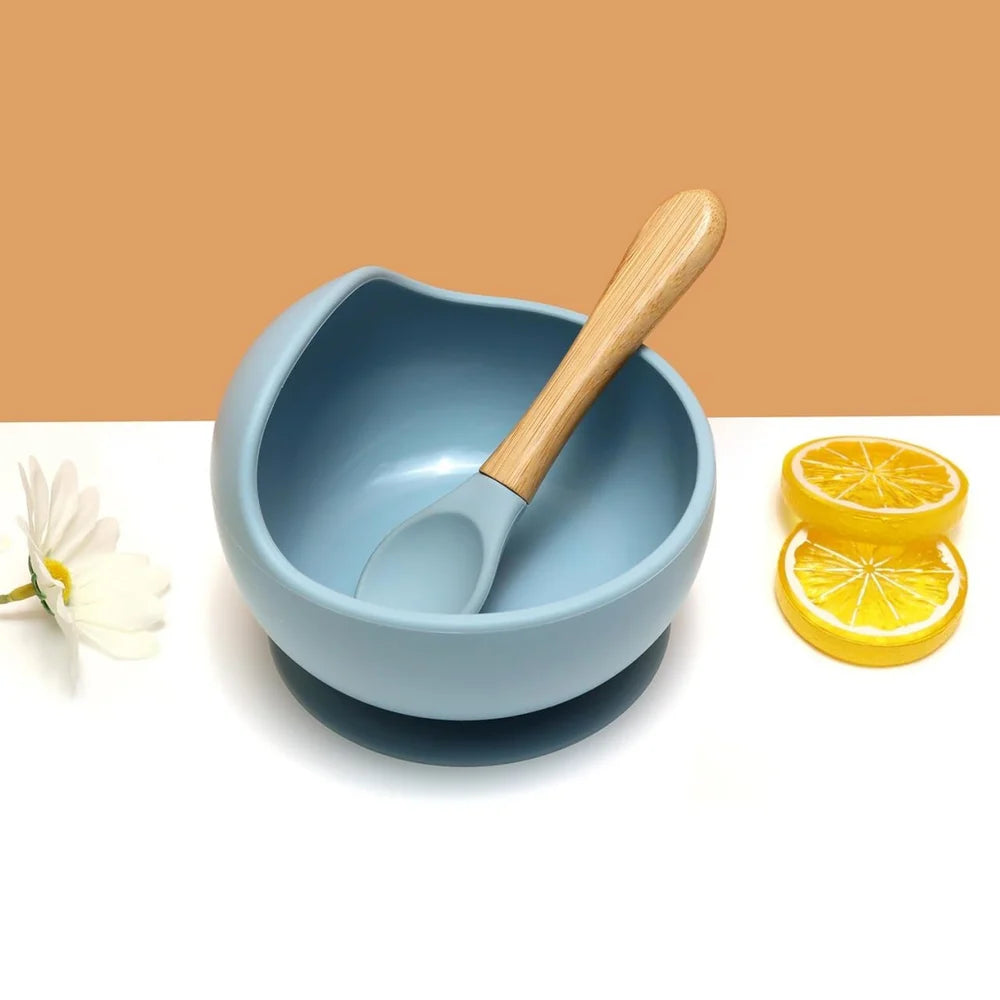 Silicone Suction Bowl Set with Spoon for Baby Kids and Toddler- 2 Pc Feeding Set