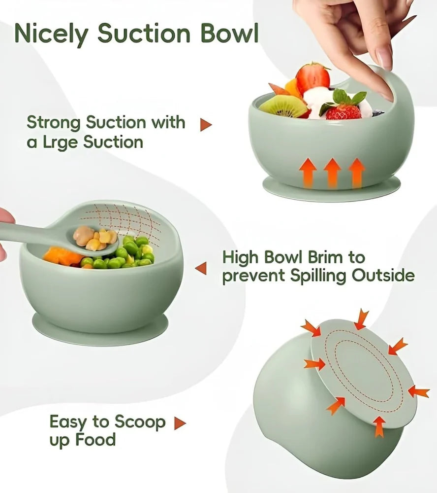 Silicone Suction Bowl Set with Spoon for Baby Kids and Toddler- 2 Pc Feeding Set